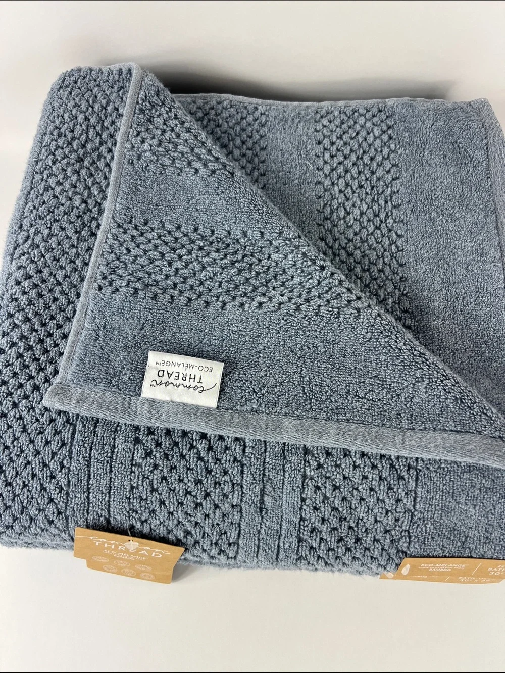 Common Thread Bamboo Eco-Melange Bath Towels in Blue Soft Cotton Set of 2 NEW